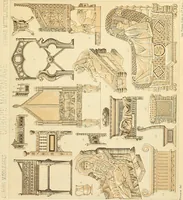 An illustration from Le costume historique. Cinq cents planches, trois cents en couleurs, or et argent, deux cents en camaieu. Types principaux du vêtement et de la parure, rapprochés de ceux de l'intérieur de l'habitation dans tous les temps et chez tous les peuples, avec de nombreux détails sur le mobilier, les armes, les objets usuels, les moyens de transport, etc (1888)