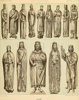 An illustration from Le costume historique. Cinq cents planches, trois cents en couleurs, or et argent, deux cents en camaieu. Types principaux du vêtement et de la parure, rapprochés de ceux de l'intérieur de l'habitation dans tous les temps et chez tous les peuples, avec de nombreux détails sur le mobilier, les armes, les objets usuels, les moyens de transport, etc (1888)