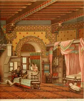 An illustration from Le costume historique. Cinq cents planches, trois cents en couleurs, or et argent, deux cents en camaieu. Types principaux du vêtement et de la parure, rapprochés de ceux de l'intérieur de l'habitation dans tous les temps et chez tous les peuples, avec de nombreux détails sur le mobilier, les armes, les objets usuels, les moyens de transport, etc (1888)
