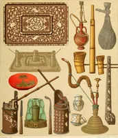 An illustration from Le costume historique. Cinq cents planches, trois cents en couleurs, or et argent, deux cents en camaieu. Types principaux du vêtement et de la parure, rapprochés de ceux de l'intérieur de l'habitation dans tous les temps et chez tous les peuples, avec de nombreux détails sur le mobilier, les armes, les objets usuels, les moyens de transport, etc (1888)