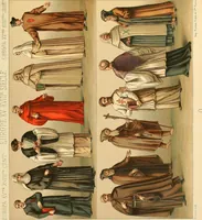 An illustration from Le costume historique. Cinq cents planches, trois cents en couleurs, or et argent, deux cents en camaieu. Types principaux du vêtement et de la parure, rapprochés de ceux de l'intérieur de l'habitation dans tous les temps et chez tous les peuples, avec de nombreux détails sur le mobilier, les armes, les objets usuels, les moyens de transport, etc (1888)