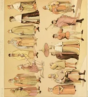 An illustration from Le costume historique. Cinq cents planches, trois cents en couleurs, or et argent, deux cents en camaieu. Types principaux du vêtement et de la parure, rapprochés de ceux de l'intérieur de l'habitation dans tous les temps et chez tous les peuples, avec de nombreux détails sur le mobilier, les armes, les objets usuels, les moyens de transport, etc (1888)