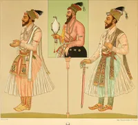 An illustration from Le costume historique. Cinq cents planches, trois cents en couleurs, or et argent, deux cents en camaieu. Types principaux du vêtement et de la parure, rapprochés de ceux de l'intérieur de l'habitation dans tous les temps et chez tous les peuples, avec de nombreux détails sur le mobilier, les armes, les objets usuels, les moyens de transport, etc (1888)