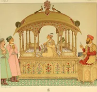 Picture 15 of 105 from Le costume historique. Cinq cents planches, trois cents en couleurs, or et argent, deux cents en camaieu. Types principaux du vêtement et de la parure, rapprochés de ceux de l'intérieur de l'habitation dans tous les temps et chez tous les peuples, avec de nombreux détails sur le mobilier, les armes, les objets usuels, les moyens de transport, etc (1888), leaf 76