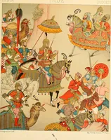 An illustration from Le costume historique. Cinq cents planches, trois cents en couleurs, or et argent, deux cents en camaieu. Types principaux du vêtement et de la parure, rapprochés de ceux de l'intérieur de l'habitation dans tous les temps et chez tous les peuples, avec de nombreux détails sur le mobilier, les armes, les objets usuels, les moyens de transport, etc (1888)