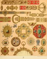 An illustration from Le costume historique. Cinq cents planches, trois cents en couleurs, or et argent, deux cents en camaieu. Types principaux du vêtement et de la parure, rapprochés de ceux de l'intérieur de l'habitation dans tous les temps et chez tous les peuples, avec de nombreux détails sur le mobilier, les armes, les objets usuels, les moyens de transport, etc (1888)