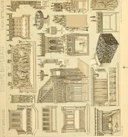 An illustration from Le costume historique. Cinq cents planches, trois cents en couleurs, or et argent, deux cents en camaieu. Types principaux du vêtement et de la parure, rapprochés de ceux de l'intérieur de l'habitation dans tous les temps et chez tous les peuples, avec de nombreux détails sur le mobilier, les armes, les objets usuels, les moyens de transport, etc (1888)