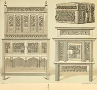 An illustration from Le costume historique. Cinq cents planches, trois cents en couleurs, or et argent, deux cents en camaieu. Types principaux du vêtement et de la parure, rapprochés de ceux de l'intérieur de l'habitation dans tous les temps et chez tous les peuples, avec de nombreux détails sur le mobilier, les armes, les objets usuels, les moyens de transport, etc (1888)