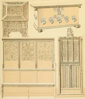 An illustration from Le costume historique. Cinq cents planches, trois cents en couleurs, or et argent, deux cents en camaieu. Types principaux du vêtement et de la parure, rapprochés de ceux de l'intérieur de l'habitation dans tous les temps et chez tous les peuples, avec de nombreux détails sur le mobilier, les armes, les objets usuels, les moyens de transport, etc (1888)
