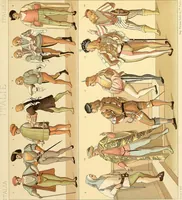 An illustration from Le costume historique. Cinq cents planches, trois cents en couleurs, or et argent, deux cents en camaieu. Types principaux du vêtement et de la parure, rapprochés de ceux de l'intérieur de l'habitation dans tous les temps et chez tous les peuples, avec de nombreux détails sur le mobilier, les armes, les objets usuels, les moyens de transport, etc (1888)