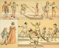 Picture 43 of 106 from Le costume historique. Cinq cents planches, trois cents en couleurs, or et argent, deux cents en camaieu. Types principaux du vêtement et de la parure, rapprochés de ceux de l'intérieur de l'habitation dans tous les temps et chez tous les peuples, avec de nombreux détails sur le mobilier, les armes, les objets usuels, les moyens de transport, etc (1888), leaf 224