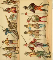 An illustration from Le costume historique. Cinq cents planches, trois cents en couleurs, or et argent, deux cents en camaieu. Types principaux du vêtement et de la parure, rapprochés de ceux de l'intérieur de l'habitation dans tous les temps et chez tous les peuples, avec de nombreux détails sur le mobilier, les armes, les objets usuels, les moyens de transport, etc (1888)