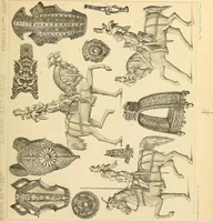 An illustration from Le costume historique. Cinq cents planches, trois cents en couleurs, or et argent, deux cents en camaieu. Types principaux du vêtement et de la parure, rapprochés de ceux de l'intérieur de l'habitation dans tous les temps et chez tous les peuples, avec de nombreux détails sur le mobilier, les armes, les objets usuels, les moyens de transport, etc (1888)