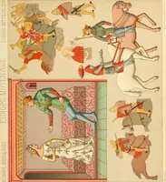 An illustration from Le costume historique. Cinq cents planches, trois cents en couleurs, or et argent, deux cents en camaieu. Types principaux du vêtement et de la parure, rapprochés de ceux de l'intérieur de l'habitation dans tous les temps et chez tous les peuples, avec de nombreux détails sur le mobilier, les armes, les objets usuels, les moyens de transport, etc (1888)