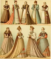 An illustration from Le costume historique. Cinq cents planches, trois cents en couleurs, or et argent, deux cents en camaieu. Types principaux du vêtement et de la parure, rapprochés de ceux de l'intérieur de l'habitation dans tous les temps et chez tous les peuples, avec de nombreux détails sur le mobilier, les armes, les objets usuels, les moyens de transport, etc (1888)