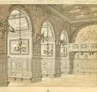 An illustration from Le costume historique. Cinq cents planches, trois cents en couleurs, or et argent, deux cents en camaieu. Types principaux du vêtement et de la parure, rapprochés de ceux de l'intérieur de l'habitation dans tous les temps et chez tous les peuples, avec de nombreux détails sur le mobilier, les armes, les objets usuels, les moyens de transport, etc (1888)