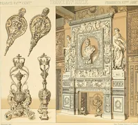 Picture 98 of 106 from Le costume historique. Cinq cents planches, trois cents en couleurs, or et argent, deux cents en camaieu. Types principaux du vêtement et de la parure, rapprochés de ceux de l'intérieur de l'habitation dans tous les temps et chez tous les peuples, avec de nombreux détails sur le mobilier, les armes, les objets usuels, les moyens de transport, etc (1888), leaf 494