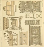 An illustration from Le costume historique. Cinq cents planches, trois cents en couleurs, or et argent, deux cents en camaieu. Types principaux du vêtement et de la parure, rapprochés de ceux de l'intérieur de l'habitation dans tous les temps et chez tous les peuples, avec de nombreux détails sur le mobilier, les armes, les objets usuels, les moyens de transport, etc (1888)