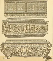 An illustration from Le costume historique. Cinq cents planches, trois cents en couleurs, or et argent, deux cents en camaieu. Types principaux du vêtement et de la parure, rapprochés de ceux de l'intérieur de l'habitation dans tous les temps et chez tous les peuples, avec de nombreux détails sur le mobilier, les armes, les objets usuels, les moyens de transport, etc (1888)