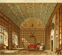 An illustration from Le costume historique. Cinq cents planches, trois cents en couleurs, or et argent, deux cents en camaieu. Types principaux du vêtement et de la parure, rapprochés de ceux de l'intérieur de l'habitation dans tous les temps et chez tous les peuples, avec de nombreux détails sur le mobilier, les armes, les objets usuels, les moyens de transport, etc (1888)