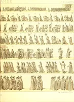 An illustration from Le costume historique. Cinq cents planches, trois cents en couleurs, or et argent, deux cents en camaieu. Types principaux du vêtement et de la parure, rapprochés de ceux de l'intérieur de l'habitation dans tous les temps et chez tous les peuples, avec de nombreux détails sur le mobilier, les armes, les objets usuels, les moyens de transport, etc (1888)