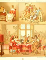 Picture 32 of 109 from Le costume historique. Cinq cents planches, trois cents en couleurs, or et argent, deux cents en camaieu. Types principaux du vêtement et de la parure, rapprochés de ceux de l'intérieur de l'habitation dans tous les temps et chez tous les peuples, avec de nombreux détails sur le mobilier, les armes, les objets usuels, les moyens de transport, etc (1888), leaf 110