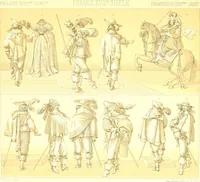 Picture 33 of 109 from Le costume historique. Cinq cents planches, trois cents en couleurs, or et argent, deux cents en camaieu. Types principaux du vêtement et de la parure, rapprochés de ceux de l'intérieur de l'habitation dans tous les temps et chez tous les peuples, avec de nombreux détails sur le mobilier, les armes, les objets usuels, les moyens de transport, etc (1888), leaf 114