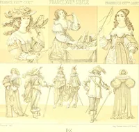 Picture 34 of 109 from Le costume historique. Cinq cents planches, trois cents en couleurs, or et argent, deux cents en camaieu. Types principaux du vêtement et de la parure, rapprochés de ceux de l'intérieur de l'habitation dans tous les temps et chez tous les peuples, avec de nombreux détails sur le mobilier, les armes, les objets usuels, les moyens de transport, etc (1888), leaf 120