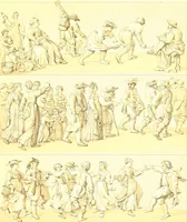 An illustration from Le costume historique. Cinq cents planches, trois cents en couleurs, or et argent, deux cents en camaieu. Types principaux du vêtement et de la parure, rapprochés de ceux de l'intérieur de l'habitation dans tous les temps et chez tous les peuples, avec de nombreux détails sur le mobilier, les armes, les objets usuels, les moyens de transport, etc (1888)