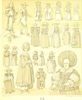 An illustration from Le costume historique. Cinq cents planches, trois cents en couleurs, or et argent, deux cents en camaieu. Types principaux du vêtement et de la parure, rapprochés de ceux de l'intérieur de l'habitation dans tous les temps et chez tous les peuples, avec de nombreux détails sur le mobilier, les armes, les objets usuels, les moyens de transport, etc (1888)