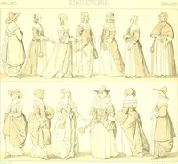 An illustration from Le costume historique. Cinq cents planches, trois cents en couleurs, or et argent, deux cents en camaieu. Types principaux du vêtement et de la parure, rapprochés de ceux de l'intérieur de l'habitation dans tous les temps et chez tous les peuples, avec de nombreux détails sur le mobilier, les armes, les objets usuels, les moyens de transport, etc (1888)