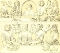 An illustration from Le costume historique. Cinq cents planches, trois cents en couleurs, or et argent, deux cents en camaieu. Types principaux du vêtement et de la parure, rapprochés de ceux de l'intérieur de l'habitation dans tous les temps et chez tous les peuples, avec de nombreux détails sur le mobilier, les armes, les objets usuels, les moyens de transport, etc (1888)