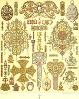 An illustration from Le costume historique. Cinq cents planches, trois cents en couleurs, or et argent, deux cents en camaieu. Types principaux du vêtement et de la parure, rapprochés de ceux de l'intérieur de l'habitation dans tous les temps et chez tous les peuples, avec de nombreux détails sur le mobilier, les armes, les objets usuels, les moyens de transport, etc (1888)