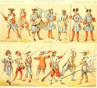 An illustration from Le costume historique. Cinq cents planches, trois cents en couleurs, or et argent, deux cents en camaieu. Types principaux du vêtement et de la parure, rapprochés de ceux de l'intérieur de l'habitation dans tous les temps et chez tous les peuples, avec de nombreux détails sur le mobilier, les armes, les objets usuels, les moyens de transport, etc (1888)