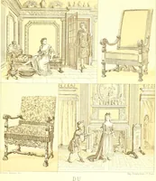 Picture 56 of 109 from Le costume historique. Cinq cents planches, trois cents en couleurs, or et argent, deux cents en camaieu. Types principaux du vêtement et de la parure, rapprochés de ceux de l'intérieur de l'habitation dans tous les temps et chez tous les peuples, avec de nombreux détails sur le mobilier, les armes, les objets usuels, les moyens de transport, etc (1888), leaf 218