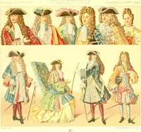 Picture 59 of 109 from Le costume historique. Cinq cents planches, trois cents en couleurs, or et argent, deux cents en camaieu. Types principaux du vêtement et de la parure, rapprochés de ceux de l'intérieur de l'habitation dans tous les temps et chez tous les peuples, avec de nombreux détails sur le mobilier, les armes, les objets usuels, les moyens de transport, etc (1888), leaf 234
