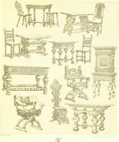 An illustration from Le costume historique. Cinq cents planches, trois cents en couleurs, or et argent, deux cents en camaieu. Types principaux du vêtement et de la parure, rapprochés de ceux de l'intérieur de l'habitation dans tous les temps et chez tous les peuples, avec de nombreux détails sur le mobilier, les armes, les objets usuels, les moyens de transport, etc (1888)