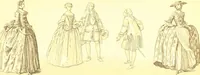 An illustration from Le costume historique. Cinq cents planches, trois cents en couleurs, or et argent, deux cents en camaieu. Types principaux du vêtement et de la parure, rapprochés de ceux de l'intérieur de l'habitation dans tous les temps et chez tous les peuples, avec de nombreux détails sur le mobilier, les armes, les objets usuels, les moyens de transport, etc (1888)