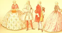 An illustration from Le costume historique. Cinq cents planches, trois cents en couleurs, or et argent, deux cents en camaieu. Types principaux du vêtement et de la parure, rapprochés de ceux de l'intérieur de l'habitation dans tous les temps et chez tous les peuples, avec de nombreux détails sur le mobilier, les armes, les objets usuels, les moyens de transport, etc (1888)