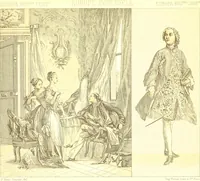 An illustration from Le costume historique. Cinq cents planches, trois cents en couleurs, or et argent, deux cents en camaieu. Types principaux du vêtement et de la parure, rapprochés de ceux de l'intérieur de l'habitation dans tous les temps et chez tous les peuples, avec de nombreux détails sur le mobilier, les armes, les objets usuels, les moyens de transport, etc (1888)