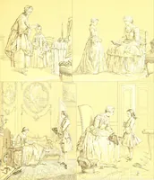 An illustration from Le costume historique. Cinq cents planches, trois cents en couleurs, or et argent, deux cents en camaieu. Types principaux du vêtement et de la parure, rapprochés de ceux de l'intérieur de l'habitation dans tous les temps et chez tous les peuples, avec de nombreux détails sur le mobilier, les armes, les objets usuels, les moyens de transport, etc (1888)