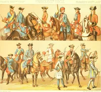 An illustration from Le costume historique. Cinq cents planches, trois cents en couleurs, or et argent, deux cents en camaieu. Types principaux du vêtement et de la parure, rapprochés de ceux de l'intérieur de l'habitation dans tous les temps et chez tous les peuples, avec de nombreux détails sur le mobilier, les armes, les objets usuels, les moyens de transport, etc (1888)