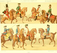 An illustration from Le costume historique. Cinq cents planches, trois cents en couleurs, or et argent, deux cents en camaieu. Types principaux du vêtement et de la parure, rapprochés de ceux de l'intérieur de l'habitation dans tous les temps et chez tous les peuples, avec de nombreux détails sur le mobilier, les armes, les objets usuels, les moyens de transport, etc (1888)
