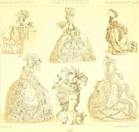 An illustration from Le costume historique. Cinq cents planches, trois cents en couleurs, or et argent, deux cents en camaieu. Types principaux du vêtement et de la parure, rapprochés de ceux de l'intérieur de l'habitation dans tous les temps et chez tous les peuples, avec de nombreux détails sur le mobilier, les armes, les objets usuels, les moyens de transport, etc (1888)