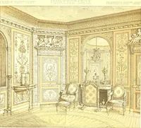 An illustration from Le costume historique. Cinq cents planches, trois cents en couleurs, or et argent, deux cents en camaieu. Types principaux du vêtement et de la parure, rapprochés de ceux de l'intérieur de l'habitation dans tous les temps et chez tous les peuples, avec de nombreux détails sur le mobilier, les armes, les objets usuels, les moyens de transport, etc (1888)