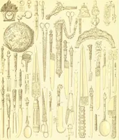 An illustration from Le costume historique. Cinq cents planches, trois cents en couleurs, or et argent, deux cents en camaieu. Types principaux du vêtement et de la parure, rapprochés de ceux de l'intérieur de l'habitation dans tous les temps et chez tous les peuples, avec de nombreux détails sur le mobilier, les armes, les objets usuels, les moyens de transport, etc (1888)