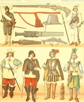 An illustration from Le costume historique. Cinq cents planches, trois cents en couleurs, or et argent, deux cents en camaieu. Types principaux du vêtement et de la parure, rapprochés de ceux de l'intérieur de l'habitation dans tous les temps et chez tous les peuples, avec de nombreux détails sur le mobilier, les armes, les objets usuels, les moyens de transport, etc (1888)