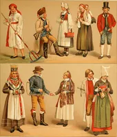 An illustration from Le costume historique. Cinq cents planches, trois cents en couleurs, or et argent, deux cents en camaieu. Types principaux du vêtement et de la parure, rapprochés de ceux de l'intérieur de l'habitation dans tous les temps et chez tous les peuples, avec de nombreux détails sur le mobilier, les armes, les objets usuels, les moyens de transport, etc (1888)