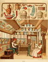 An illustration from Le costume historique. Cinq cents planches, trois cents en couleurs, or et argent, deux cents en camaieu. Types principaux du vêtement et de la parure, rapprochés de ceux de l'intérieur de l'habitation dans tous les temps et chez tous les peuples, avec de nombreux détails sur le mobilier, les armes, les objets usuels, les moyens de transport, etc (1888)