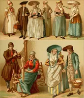 An illustration from Le costume historique. Cinq cents planches, trois cents en couleurs, or et argent, deux cents en camaieu. Types principaux du vêtement et de la parure, rapprochés de ceux de l'intérieur de l'habitation dans tous les temps et chez tous les peuples, avec de nombreux détails sur le mobilier, les armes, les objets usuels, les moyens de transport, etc (1888)